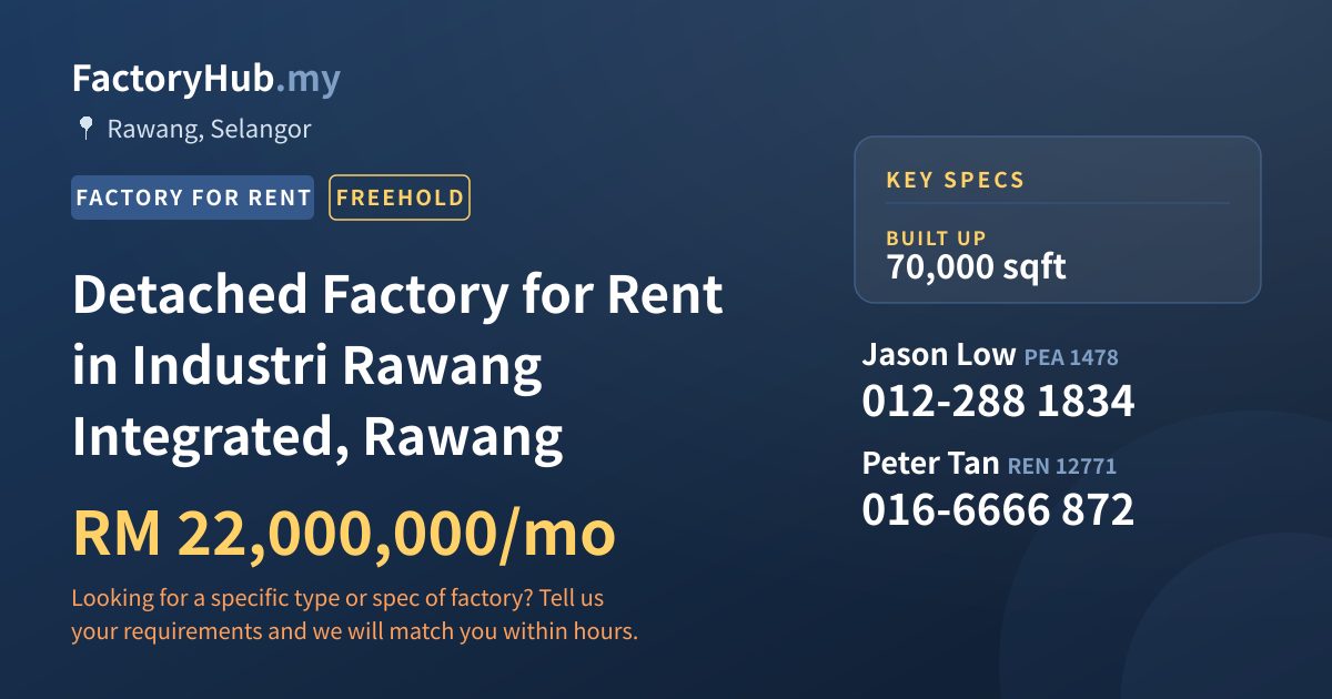 Factory For Rent - Detached Factory for Rent in Industri Rawang Integrated, Rawang - Rawang, Selangor