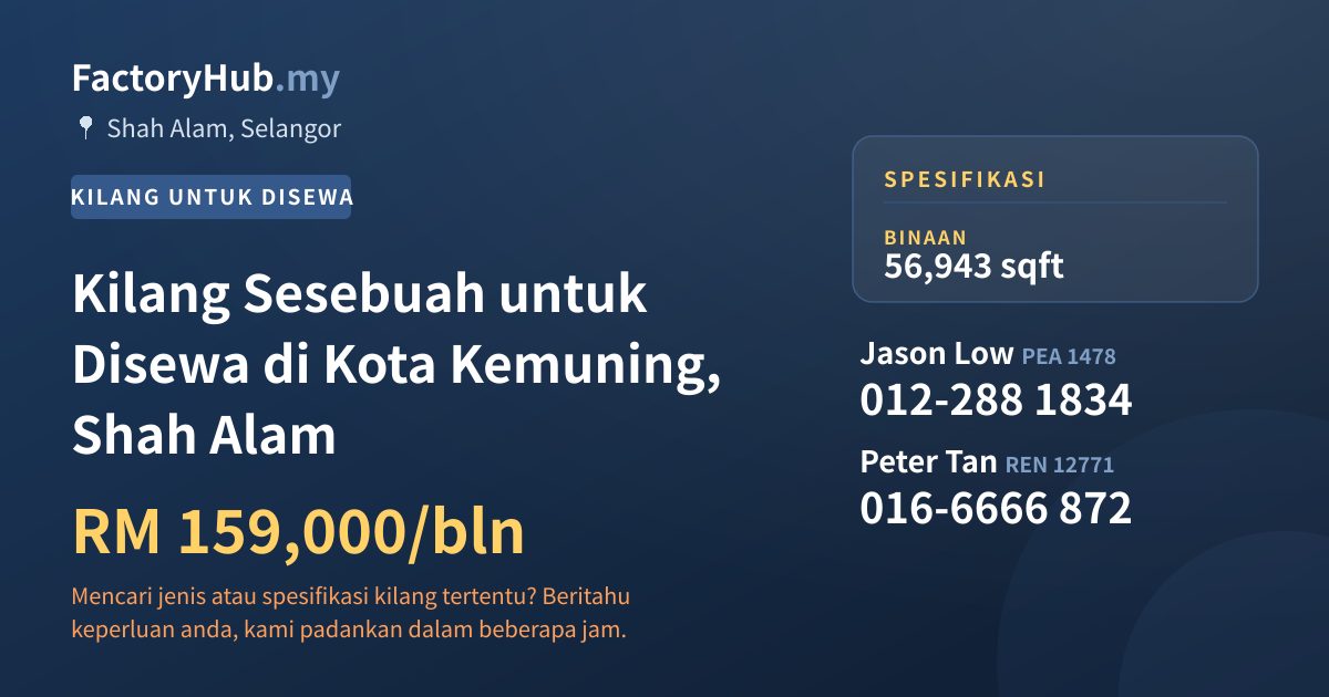 Kilang Untuk Disewa - Kilang Sesebuah untuk Disewa di Kota Kemuning, Shah Alam - Shah Alam, Selangor