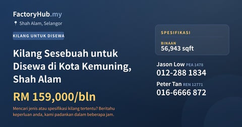 Kilang Untuk Disewa - Kilang Sesebuah untuk Disewa di Kota Kemuning, Shah Alam - Shah Alam, Selangor