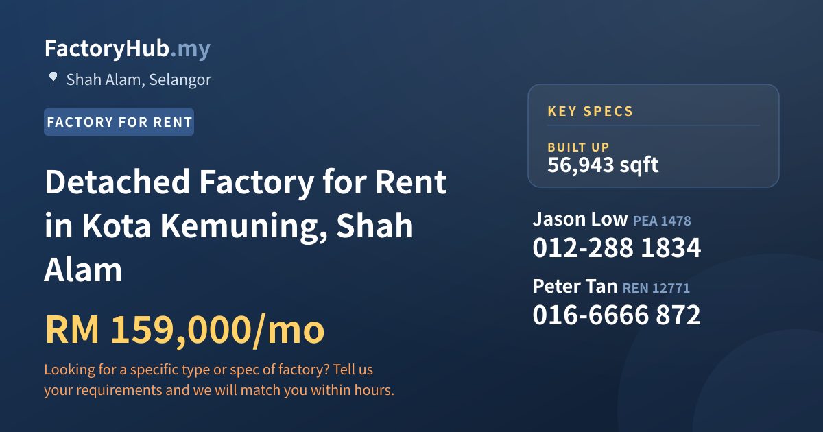 Factory For Rent - Detached Factory for Rent in Kota Kemuning, Shah Alam - Shah Alam, Selangor