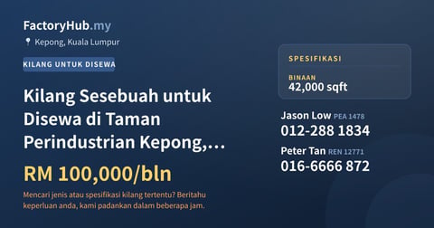 Kilang Untuk Disewa - Kilang Sesebuah untuk Disewa di Taman Perindustrian Kepong, Kepong - Kepong, Kuala Lumpur