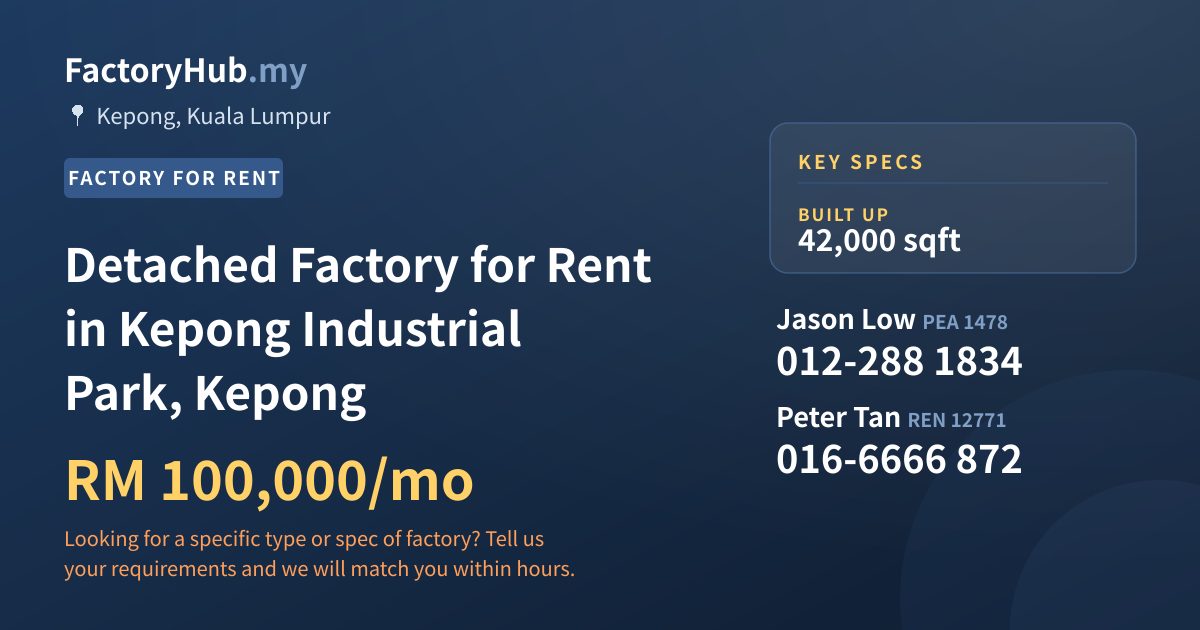 Factory For Rent - Detached Factory for Rent in Kepong Industrial Park, Kepong - Kepong, Kuala Lumpur