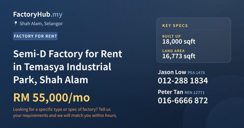 Factory For Rent - Semi-D Factory for Rent in Temasya Industrial Park, Shah Alam - Shah Alam, Selangor