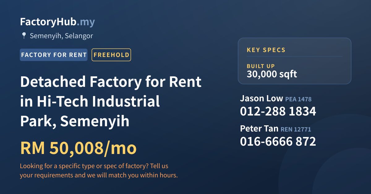 Factory For Rent - Detached Factory for Rent in Hi-Tech Industrial Park, Semenyih - Semenyih, Selangor