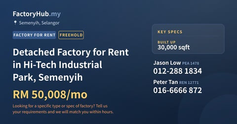 Factory For Rent - Detached Factory for Rent in Hi-Tech Industrial Park, Semenyih - Semenyih, Selangor