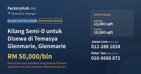 Kilang Untuk Disewa - Kilang Semi-D untuk Disewa di Temasya Glenmarie, Glenmarie - Glenmarie, Selangor