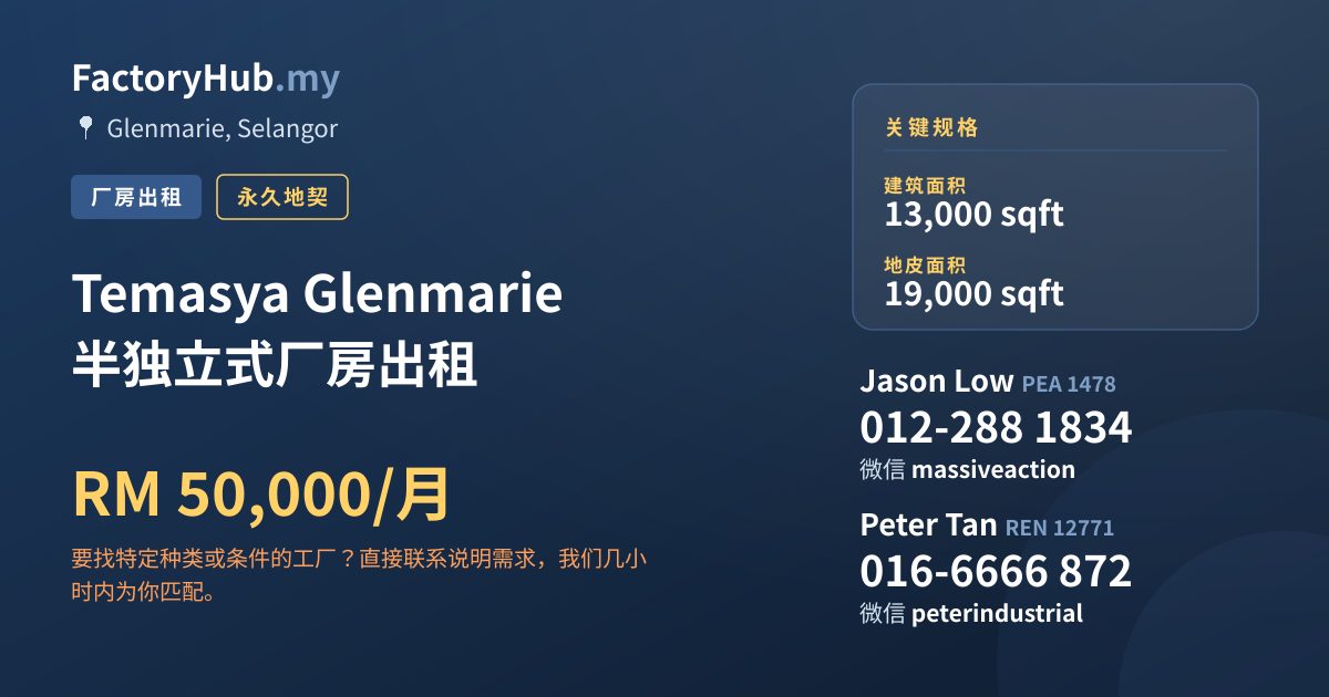 工厂 出租 - Temasya Glenmarie 半独立式厂房出租 - Glenmarie, Selangor