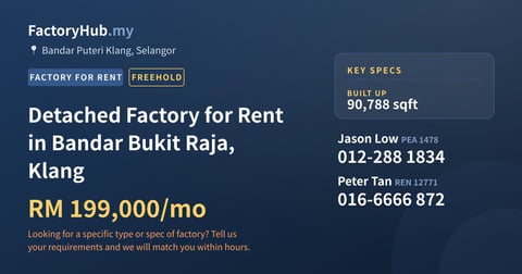 Factory For Rent - Detached Factory for Rent in Bandar Bukit Raja, Klang - Bandar Puteri Klang, Selangor
