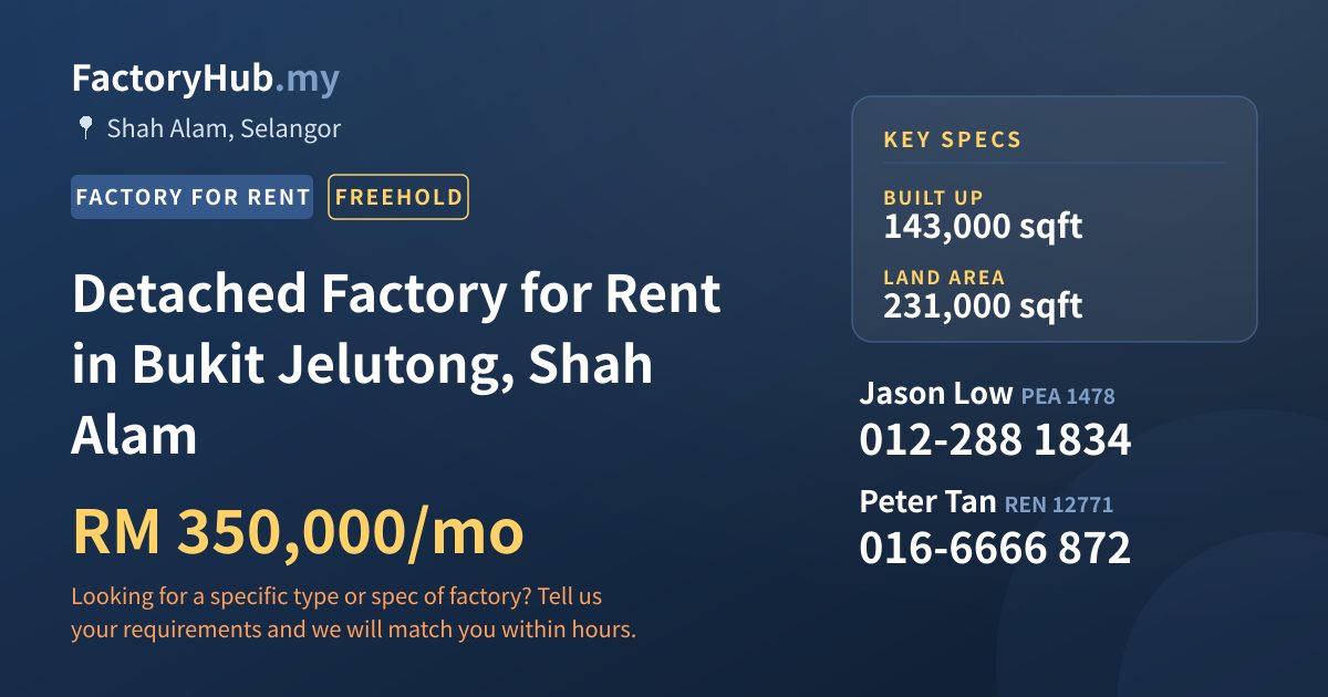 Factory For Rent - Detached Factory for Rent in Bukit Jelutong, Shah Alam - Shah Alam, Selangor