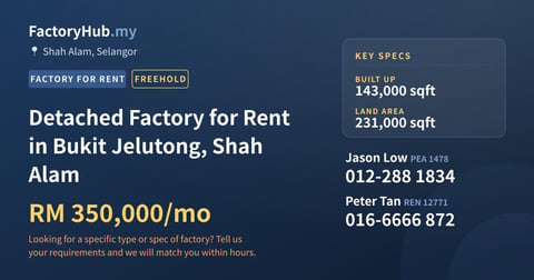 Factory For Rent - Detached Factory for Rent in Bukit Jelutong, Shah Alam - Shah Alam, Selangor