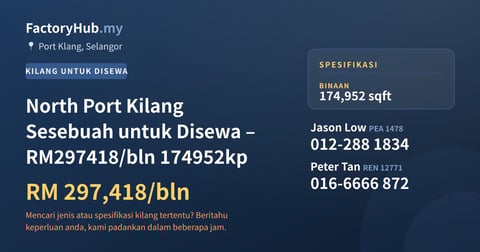 Kilang Untuk Disewa - North Port Kilang Sesebuah untuk Disewa – RM297418/bln 174952kp - Port Klang, Selangor