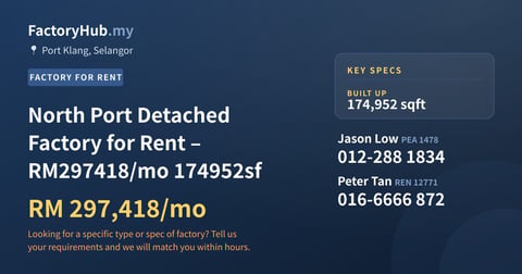 Factory For Rent - North Port Detached Factory for Rent – RM297418/mo 174952sf - Port Klang, Selangor