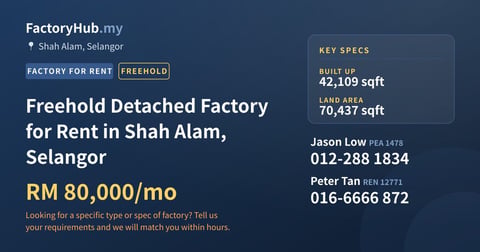 Factory For Rent - Freehold Detached Factory for Rent in Shah Alam, Selangor - Shah Alam, Selangor