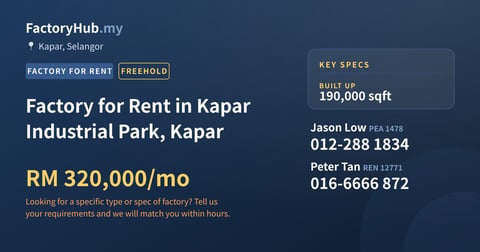 Factory For Rent - Factory for Rent in Kapar Industrial Park, Kapar - Kapar, Selangor