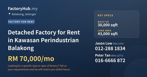 Factory For Rent - Detached Factory for Rent in Kawasan Perindustrian Balakong - Balakong, Selangor