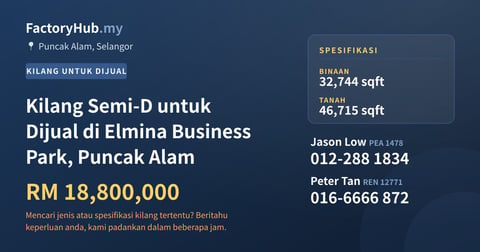 Kilang Untuk Dijual - Kilang Semi-D untuk Dijual di Elmina Business Park, Puncak Alam - Puncak Alam, Selangor