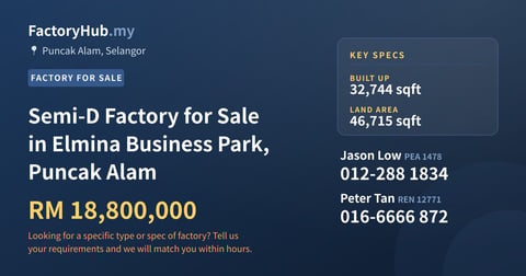 Factory For Sale - Semi-D Factory for Sale in Elmina Business Park, Puncak Alam - Puncak Alam, Selangor