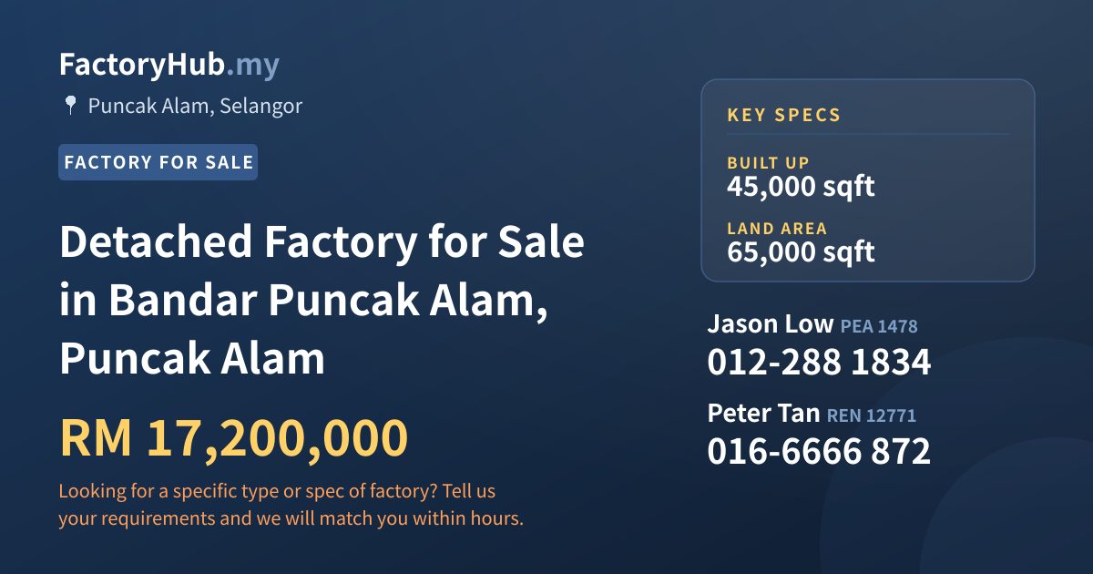 Factory For Sale - Detached Factory for Sale in Bandar Puncak Alam, Puncak Alam - Puncak Alam, Selangor
