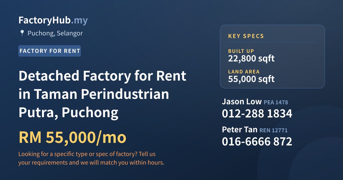 Factory For Rent - Detached Factory for Rent in Taman Perindustrian Putra, Puchong - Puchong, Selangor
