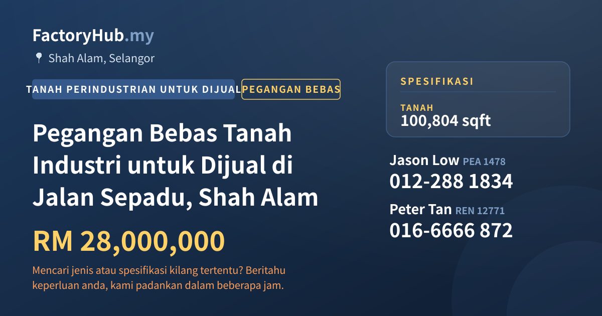 Tanah Untuk Dijual - Pegangan Bebas Tanah Industri untuk Dijual di Jalan Sepadu, Shah Alam - Shah Alam, Selangor