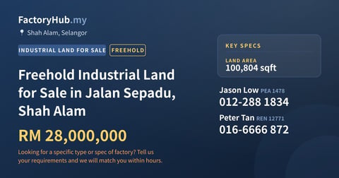 Land For Sale - Freehold Industrial Land for Sale in Jalan Sepadu, Shah Alam - Shah Alam, Selangor