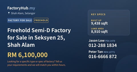 Factory For Sale - Freehold Semi-D Factory for Sale in Seksyen 25, Shah Alam - Shah Alam, Selangor