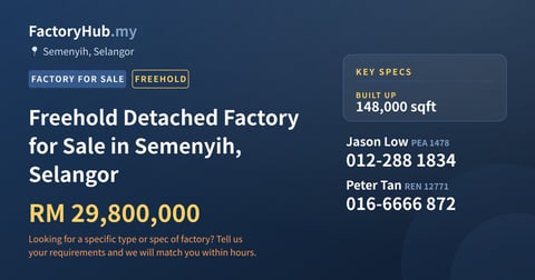 Factory For Sale - Freehold Detached Factory for Sale in Semenyih, Selangor - Semenyih, Selangor