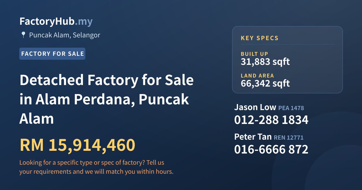 Factory For Sale - Detached Factory for Sale in Alam Perdana, Puncak Alam - Puncak Alam, Selangor