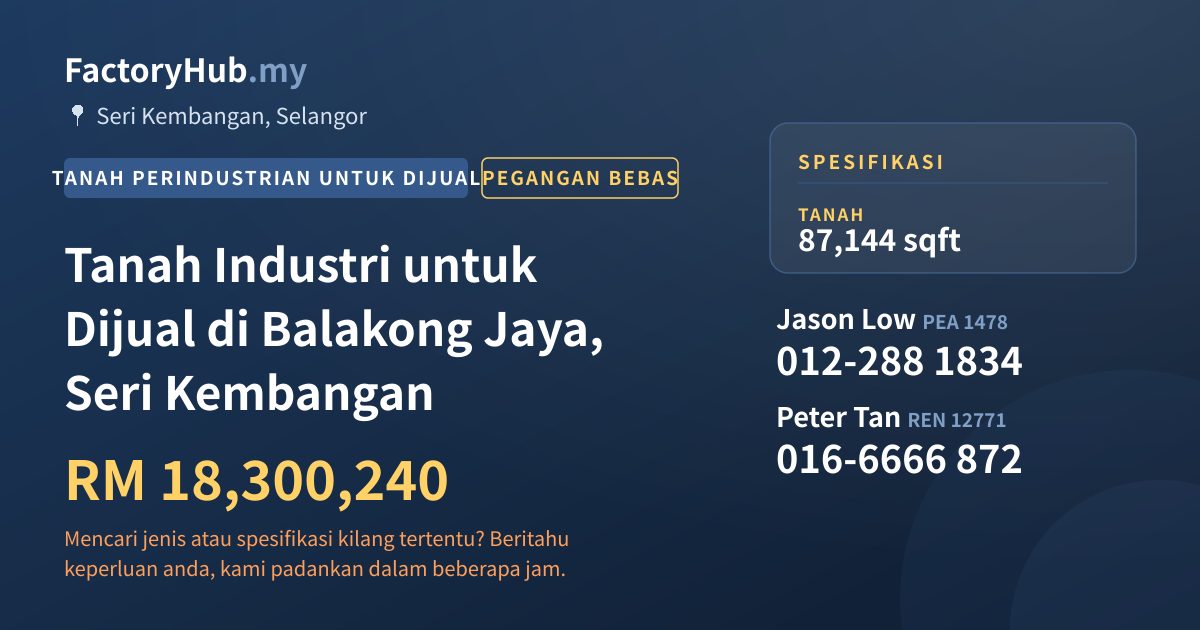 Tanah Untuk Dijual - Tanah Industri untuk Dijual di Balakong Jaya, Seri Kembangan - Seri Kembangan, Selangor
