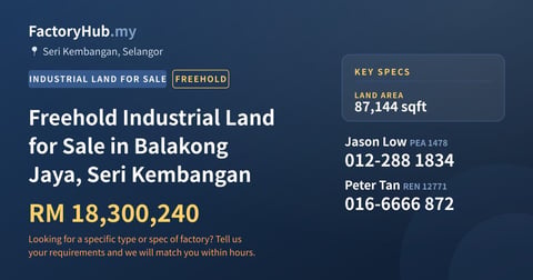 Land For Sale - Freehold Industrial Land for Sale in Balakong Jaya, Seri Kembangan - Seri Kembangan, Selangor