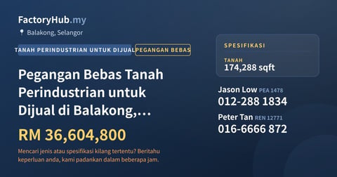 Tanah Untuk Dijual - Pegangan Bebas Tanah Perindustrian untuk Dijual di Balakong, Selangor - Balakong, Selangor
