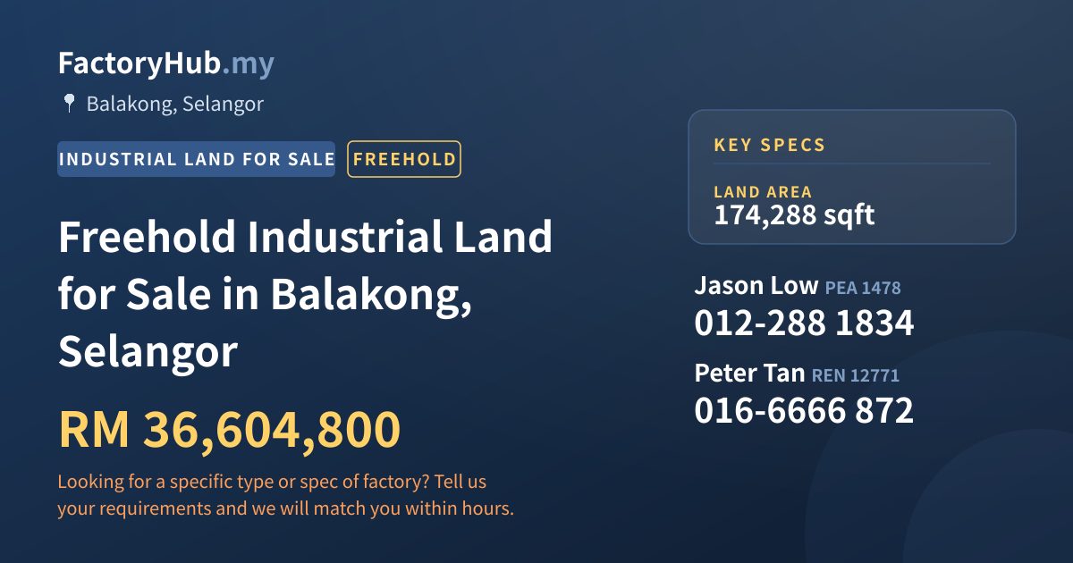 Land For Sale - Freehold Industrial Land for Sale in Balakong, Selangor - Balakong, Selangor