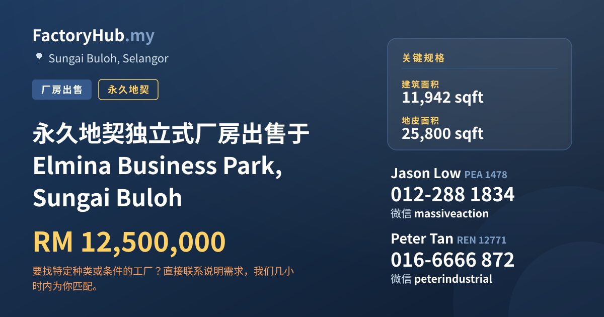 工厂 出售 - 永久地契独立式厂房出售于 Elmina Business Park, Sungai Buloh - Sungai Buloh, Selangor