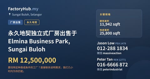 工厂 出售 - 永久地契独立式厂房出售于 Elmina Business Park, Sungai Buloh - Sungai Buloh, Selangor