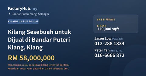 Kilang Untuk Dijual - Kilang Sesebuah untuk Dijual di Bandar Puteri Klang, Klang - Bandar Puteri Klang, Selangor