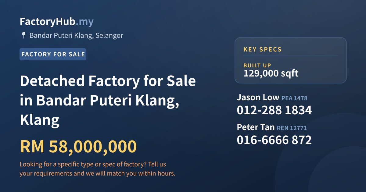 Factory For Sale - Detached Factory for Sale in Bandar Puteri Klang, Klang - Bandar Puteri Klang, Selangor