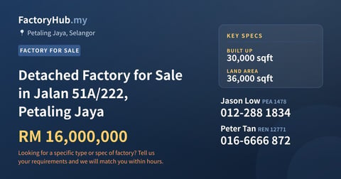 Factory For Sale - Detached Factory for Sale in Jalan 51A/222, Petaling Jaya - Petaling Jaya, Selangor