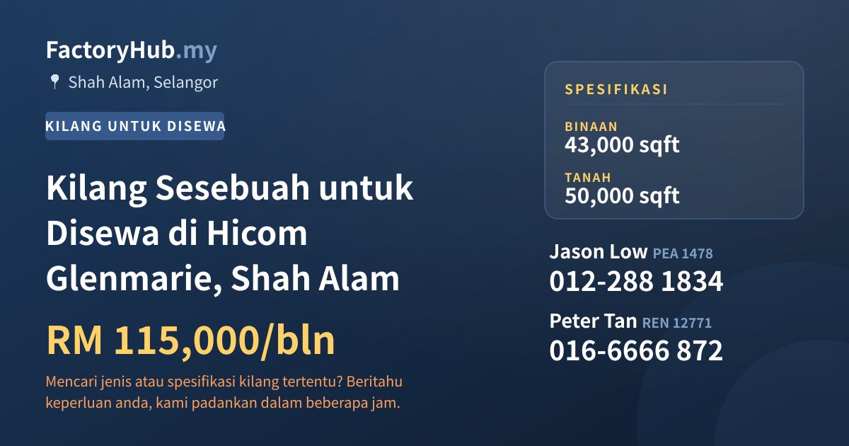 Kilang Untuk Disewa - Kilang Sesebuah untuk Disewa di Hicom Glenmarie, Shah Alam - Shah Alam, Selangor