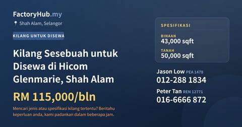 Kilang Untuk Disewa - Kilang Sesebuah untuk Disewa di Hicom Glenmarie, Shah Alam - Shah Alam, Selangor