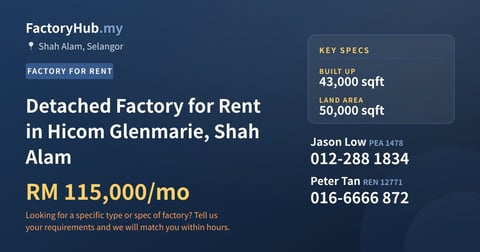 Factory For Rent - Detached Factory for Rent in Hicom Glenmarie, Shah Alam - Shah Alam, Selangor