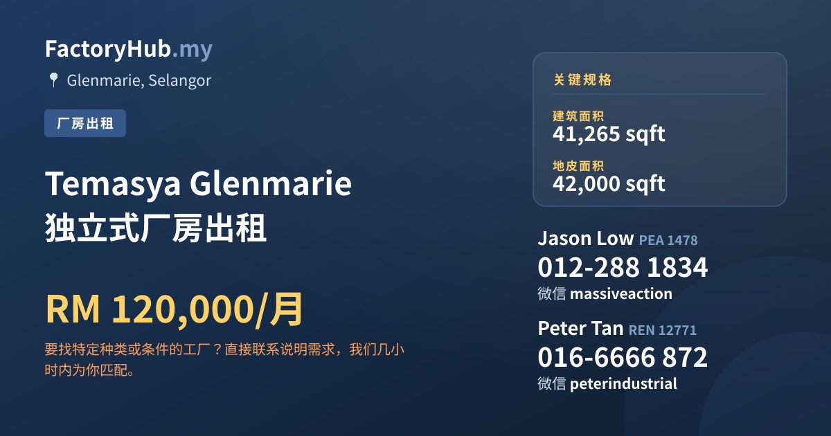 工厂 出租 - Temasya Glenmarie 独立式厂房出租 - Glenmarie, Selangor