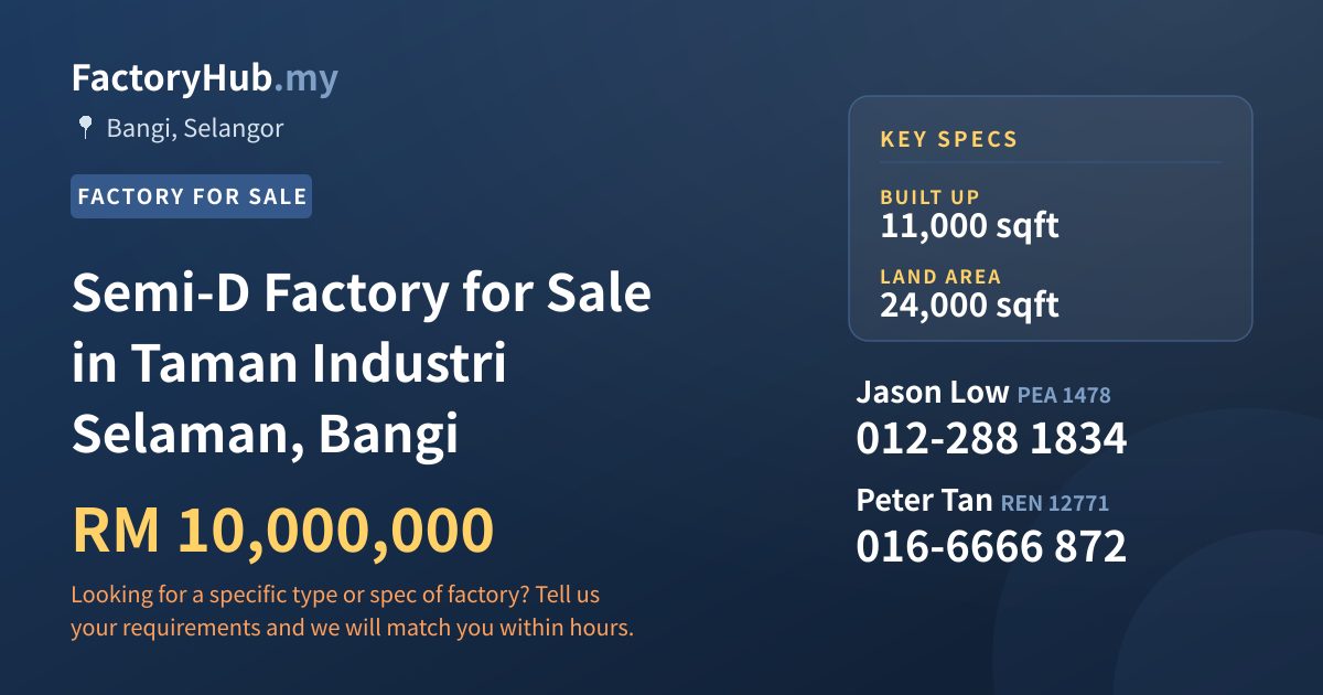 Factory For Sale - Semi-D Factory for Sale in Taman Industri Selaman, Bangi - Bangi, Selangor