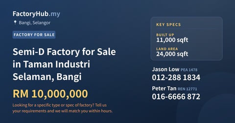 Factory For Sale - Semi-D Factory for Sale in Taman Industri Selaman, Bangi - Bangi, Selangor