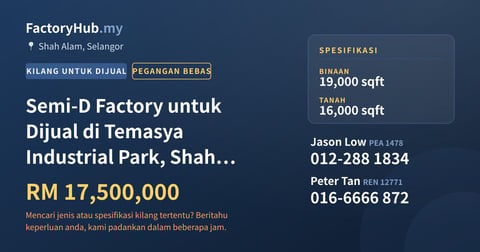 Kilang Untuk Dijual - Semi-D Factory untuk Dijual di Temasya Industrial Park, Shah Alam - Shah Alam, Selangor