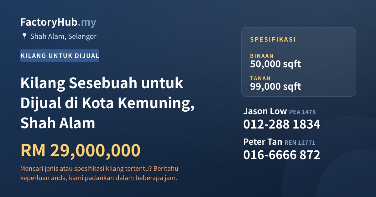 Kilang Untuk Dijual - Kilang Sesebuah untuk Dijual di Kota Kemuning, Shah Alam - Shah Alam, Selangor