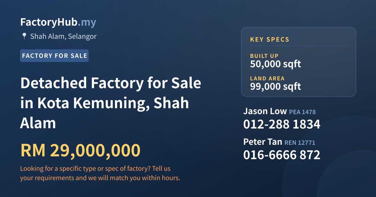 Factory For Sale - Detached Factory for Sale in Kota Kemuning, Shah Alam - Shah Alam, Selangor