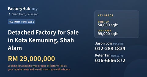Factory For Sale - Detached Factory for Sale in Kota Kemuning, Shah Alam - Shah Alam, Selangor