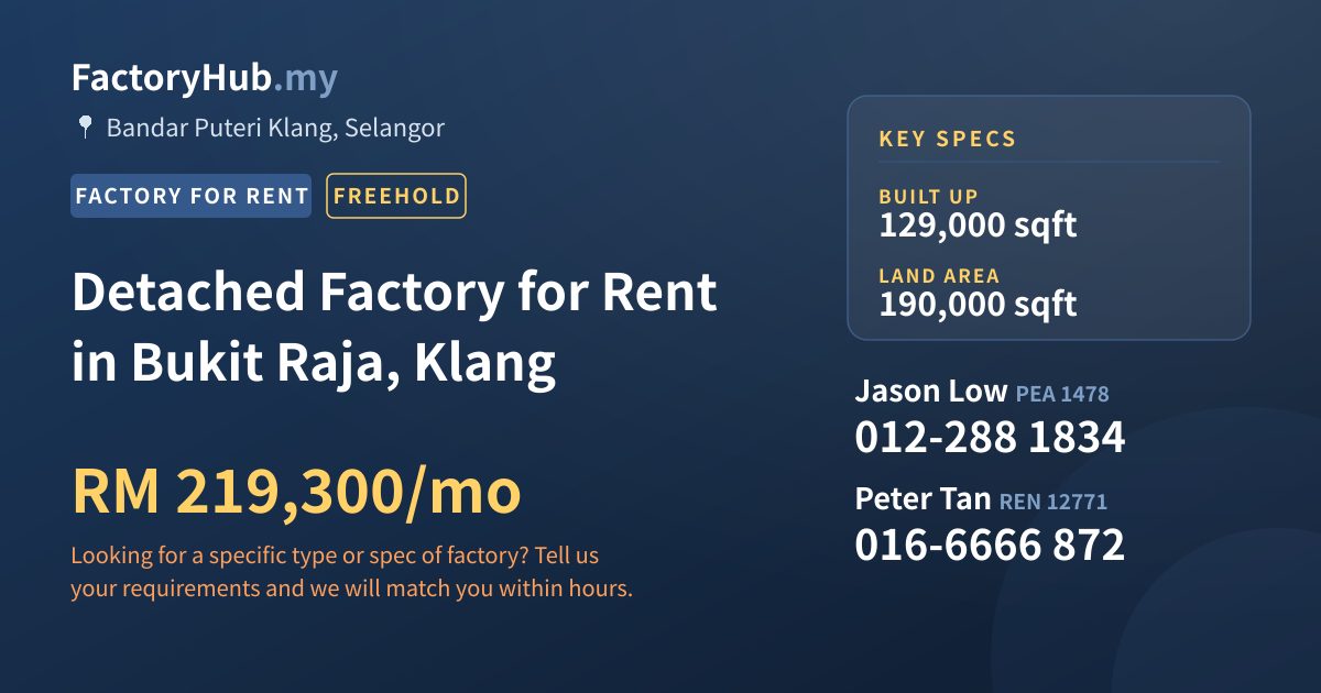 Factory For Rent - Detached Factory for Rent in Bukit Raja, Klang - Bandar Puteri Klang, Selangor