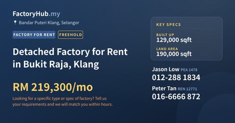 Factory For Rent - Detached Factory for Rent in Bukit Raja, Klang - Bandar Puteri Klang, Selangor