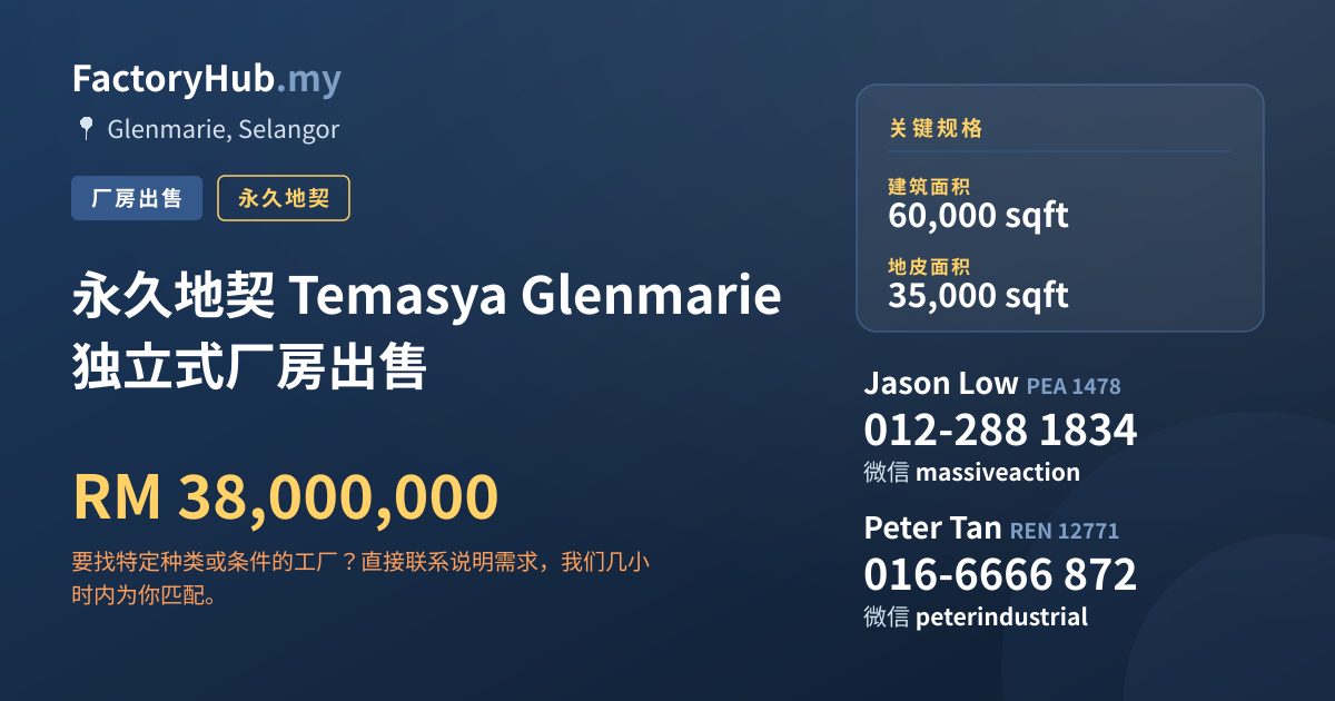 工厂 出售 - 永久地契 Temasya Glenmarie 独立式厂房出售 - Glenmarie, Selangor